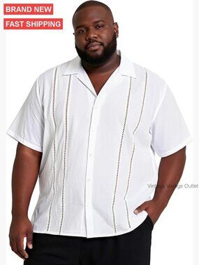 Big & Tall Cuban Guayabera Shirt Short Sleeve Button Up Summer Office Beach